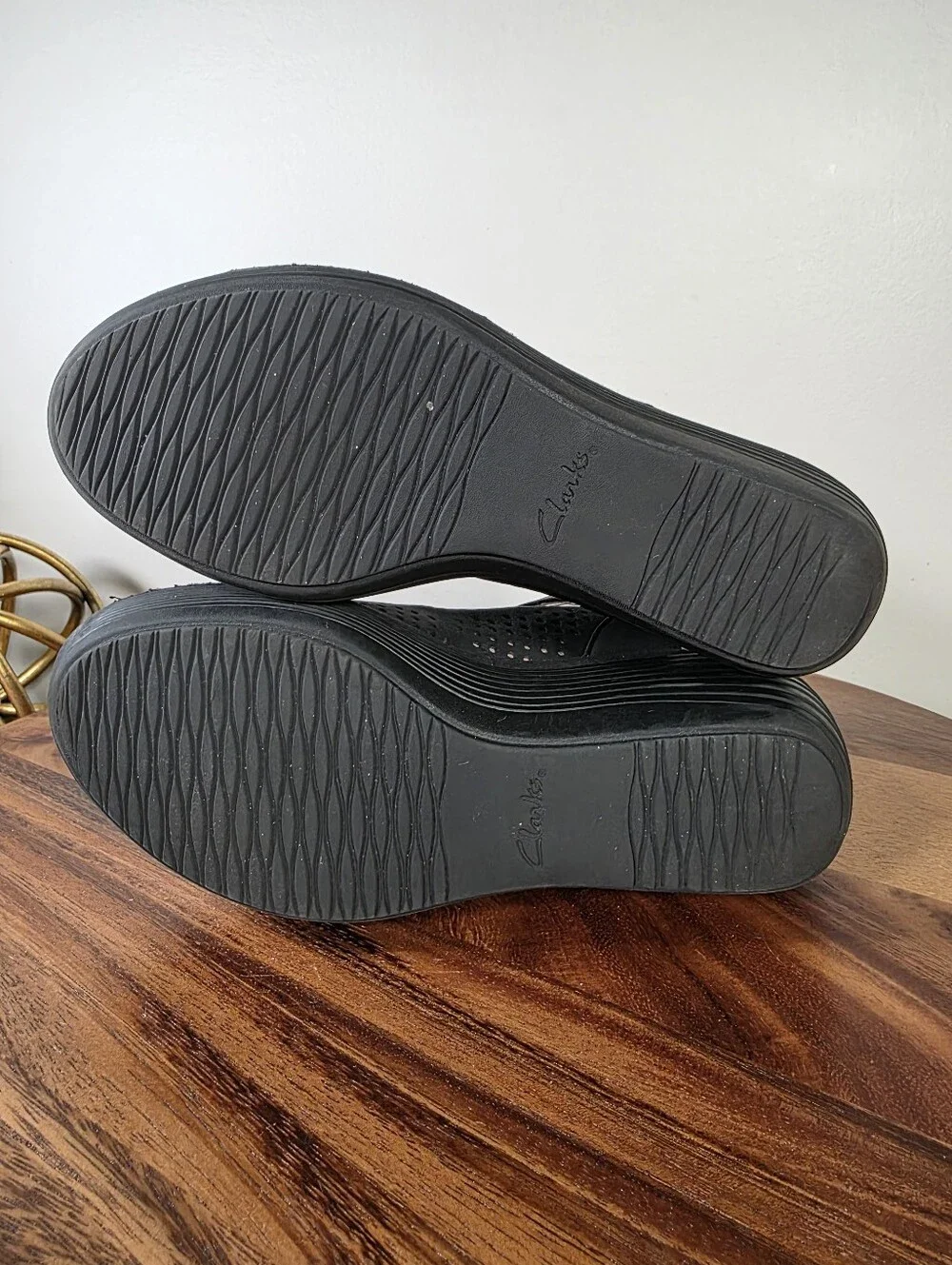 Clarks Reedly Salene Black Nubuck Leather Wedge Sandals Size 6.5